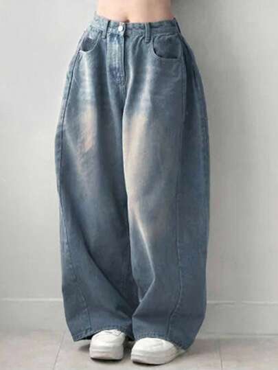 DAZY Women's Pocket Loose Wide Leg Casual Versatile Jeans