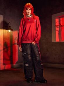 IT x SHEIN Horror Movie Figure Graphic Pullover - Red - View 7