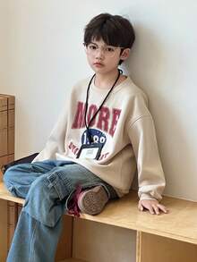 DAZY Tween Boy Loose Casual Letter Print Fleece Sweatshirt, Autumn, Winter