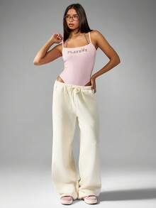 Missguided x Playboy 经典女式紧身衣，露背双肩带设计，正面印有标志，舒适棉混纺，修身优雅街头装，夏季派对夜生活 - 粉色 - 查看 3