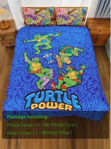 TEENAGE MUTANT NINJA TURTLES | SHEIN 3pc 3pcs Teenage Mutant Turtles Reversible Duvet Cover Set,Suitable For Single Bed/Double Bed/Queen Bed/King Bed, Dormitory/Home - Multicolor - View 8