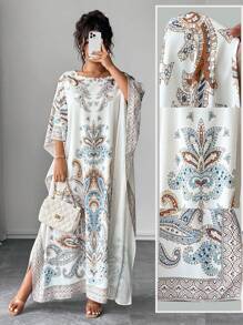 Elenzga Đầm dự tiệc & đi chơi in họa tiết tay cánh dơi cỡ lớn cổ tròn - Nhiều màu - Xem 1