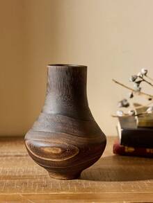 Cirelle Brown Wooden Vase, Simulated Dried Flower Art Vase For Simple Living Room & Exhibition Hall Decor, Birthday And Graduation Gift | Wood Vase, Flower Arrangement, Room Decoration | Vase,Room Decor,Flower Vase,Wood Vase - Brown - View 2