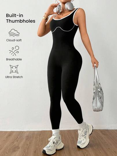 Dewbera 无缝长款露背修身运动连体裤