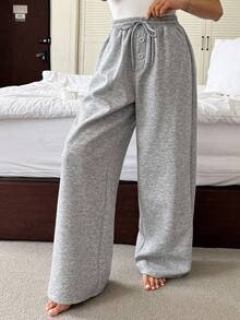 DAZY Quần ngủ nữ dáng rộng màu trơn, thoải mái, mùa thu - Xám - Xem 4