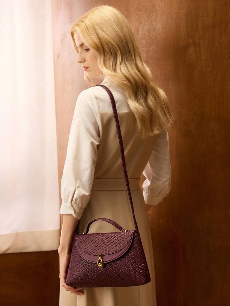 BUCKLE PU LEATHER TOP HANDLE BAG