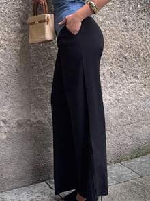 Jeta Ari Pantalones suaves de punto blanco para el hogar, pantalones holgados - Negro - Ver 4