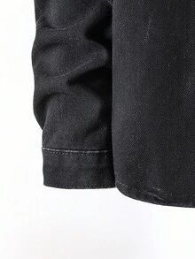 青少年男孩牛仔夹克和外套，休闲百搭街头风夹克，带可拆卸兜帽，四季必备衣橱单品 - 黑色 - 查看 8