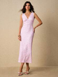 Poéselle Women's Elegant Ditsy Floral Sleeveless Midi Dress, Summer