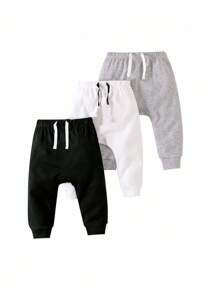 SHEIN Vintaside Kids Baby Boy 3pcs Solid Bow Front Joggers - Multicolor - View 5