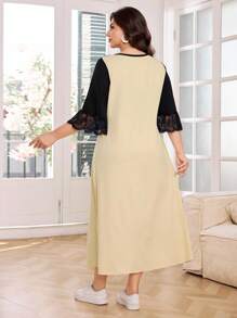 Lacomfia Große Größen Sommer Elegantes Farbblock Patchwork Kleid - Verschiedenfarbig - Übersicht 2