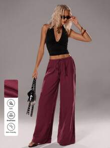 TRNVIE Pantalones rectos de algodón de cintura alta informales para mujer
