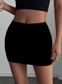 INAWLY Women's Solid Color Sexy Mini Bodycon Skirt