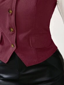 Modelyn Women's Solid Color Single-Breasted V-Neck Vest, Suitable For Commuting - Burgundy - View 8