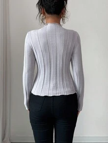 Elenzga Women's Ribbed Knit Fitted Slim Waist Pullover Sweater Fall Winter Cloth For Women - Grey - View 2