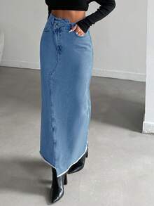 EURMUSE Women's Solid Color Casual Denim Mini Skirt - Medium Wash - View 6