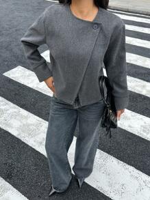 Siren Gaze 女士短款灰色大衣，秋冬季 - 深灰色 - 查看 14