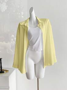 INAWLY Women's Casual Versatile Solid Color Loose Long Sleeve Blouse