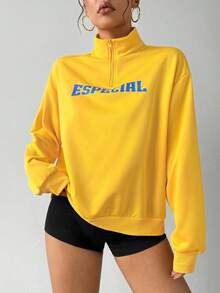 Streetz SHEIN Sport Pullover Sweatshirt, Long Sleeve Casual Sports Wear - Yellow - View 2