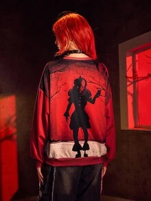 IT x SHEIN Horror Movie Figure Graphic Pullover - Red - View 1