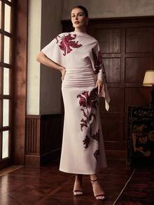 ZEYLAH 女式花卉印花短袖单肩优雅长裙 - 彩色 - 查看 4