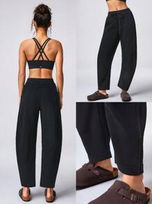 GLOWMODE Cotton-Blend Fleece Loose Fit Banana Silhouette Pocket Joggers Pants Fall Winter - Black - View 7