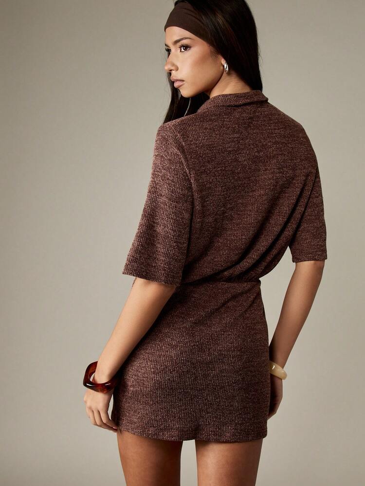 MISSGUIDED Boxy Fit Retro Collared Polo Mini Dress Autumn Winter Long Sleeve Fitted Ribbed Knit Sweater Dress Elegant Office Party Wear