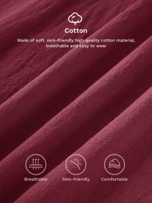 SHEIN LUNE 女式纯色V领插肩袖宽松休闲短袖连衣裙 - 酒紅色 - 查看 6