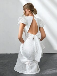 CLARA VERO Women Solid Color Embroidery Detailed Maxi Dress - White - View 4
