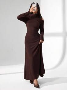 Modelyn Women's Elegant Tight-Fitting Knit Dress, High-End French Style Fall Cloth For Women - Coffee - View 8