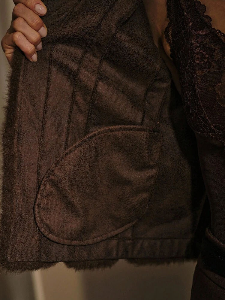 STAND COLLAR FAUX FUR COAT, FALL WINTER