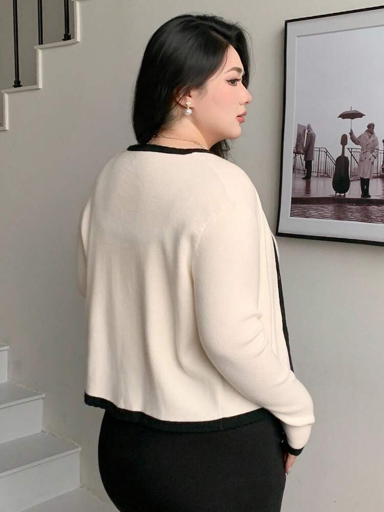 Dazy Plus Color Block Collar Sleeveless Cardigan Casual Autumn/Winter Plus Size Women Sweater Set
