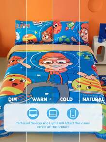 Blippi X SHEIN Juego de ropa de cama con estampado de dibujos animados divertidos