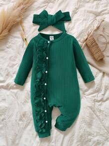 SHEIN Vintaside Kids Dziecko Dziewczyny Sznurówka Udekorowany Kombinezony Z Opaską Na Włosy