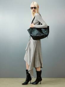 Airlisse Black & White Striped Asymmetrical Hem Dress Fall Cloth For Women - Grey - View 3
