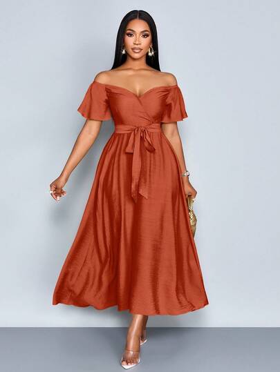 SOLERSUN Women's Elegant Off Shoulder Resort Dress With Slim Fit, Suitable For Vacation, Daily Life And Dating