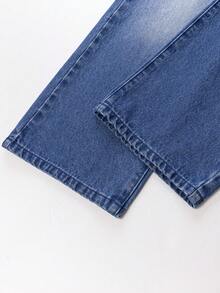 بنطلون جينز واسع الساق مهترئ بتصميم كاجوال رجعي مناسب للجنسين، لفتيات البدناء، باللون الأزرق - الأزرق - مشاهدة 8