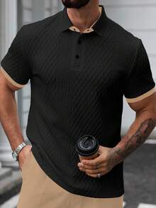 Manfinity CasualCool Men's Summer Casual Business Polo Shirt With Contrasting Collar - Black - View 3