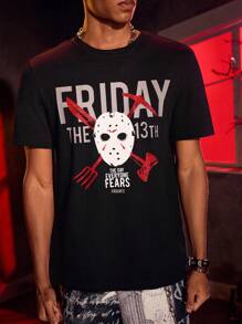 WB Horror X SHEIN Men's Horror Movie Graphic Print Round Neck Short Sleeve T-Shirt, Summer