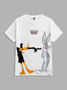 Looney Tunes X Manfinity Manfinity Joysei Men's Casual Cute Cartoon Animal Print Short Sleeve T-Shirt, Summer - White - View 5