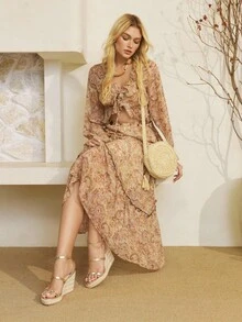 Styleloop Giày sandal đế xuồng cao gót nữ, sandal đế xuồng cao gót chống thấm nước với quai chéo kiểu La Mã, giày đế dày dệt, sandal du lịch phong cách Bohemian, trang phục đi nghỉ mát, vật dụng cần thiết khi đi du lịch. - Vàng - Xem 6