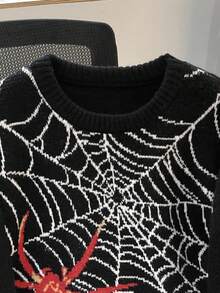 Manfinity Roghcode Men's Casual Spider Pattern Round Neck Long Sleeve Loose Knit Sweater, Autumn/Winter - Multicolor - View 3
