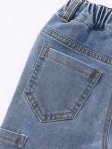 Pantalones acampanados de mezclilla azul desgastada para niñas jóvenes, versátiles y de moda casual - Azul lavado medio - Ver 7