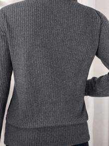 SHEIN Clasi Women's Elegant Pink Waffle Knit Crew Neck Sweatshirt In Fall/Winter - Dark Grey - View 7