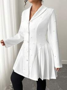 Elenzga Elegante Perlenverzierte Jacke für Große Größen - Weiss - Übersicht 8