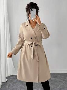 Elenzga Áo gió thời trang thanh lịch thường ngày cỡ lớn cho nữ - Màu Khaki - Xem 1