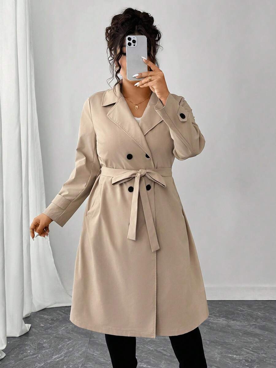 Elenzga Áo gió thời trang thanh lịch thường ngày cỡ lớn cho nữ - Màu Khaki - Xem 1