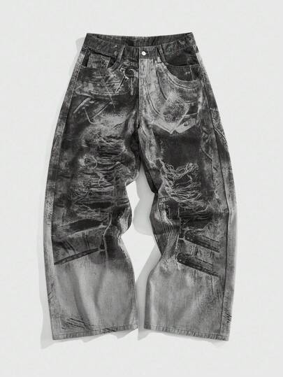 Street Life بنطلون جينز رجالي مستقيم الساق بتصميم عتيق مغسول