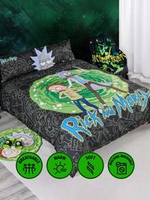 Rick and Morty X SHEIN 卡通和字母印花床上用品套件(包括被套和枕套) - 彩色 - 查看 10