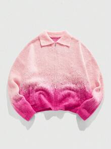 ROMWE MEN Spring Casual Pink Men'S Ombre Cardigan Sweater, Streetwear , Fall Winter - Pink - View 1